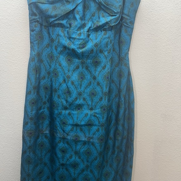 VTG 60s Blue Peacock Maxi Formal Dress Mod Cocktail XS Lily Liang Bangkok Asian - Picture 3 of 14